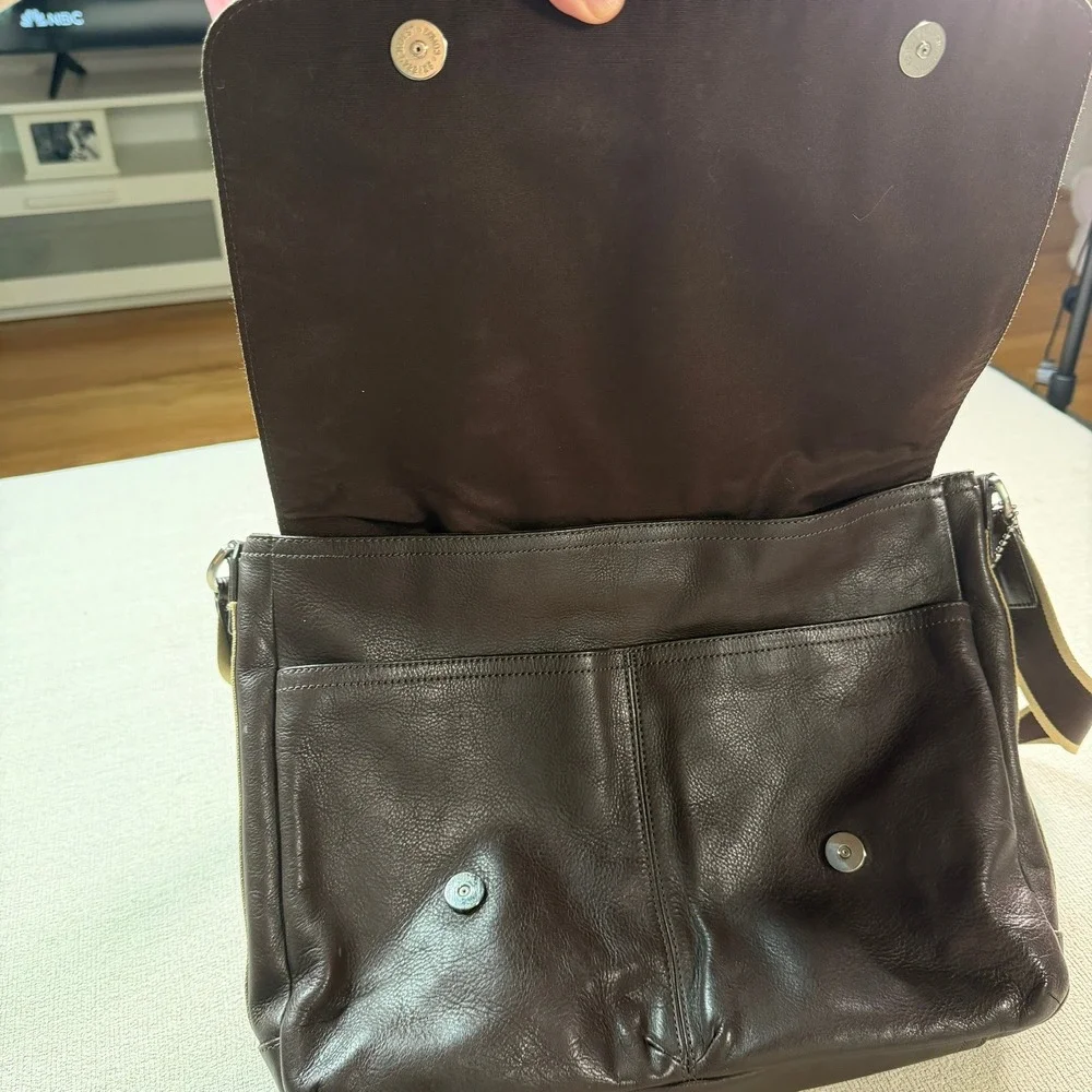 Coach Heritage Web Leather Messenger Bag in Brown Crossbody Unisex Travel Laptop